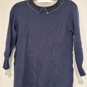 J. Crew Women's Blue Sweater with Beaded Collar